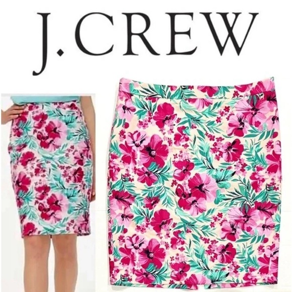 NWT Women’s J.Crew Pink Turquoise Blue Floral Pencil Skirt Size 14 | NWT - Picture 2 of 14